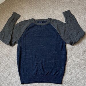 J. Crew Men's Navy Body with Charcoal Raglan Crewneck Sweater